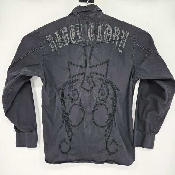 Roar Shirt Mens XXL Distressed Faded Black Embroidered Button Up Western - Picture 1 of 13